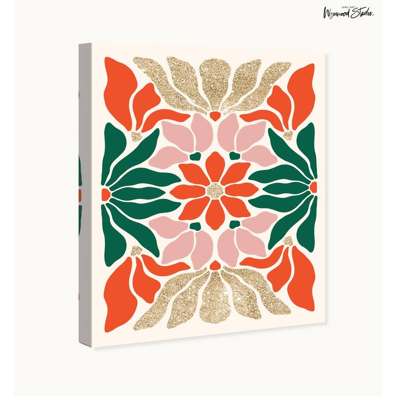 Wynwood Studio Canvas Floral and Botanical Glitter Poinsettias Gold Glam Wall Art Canvas Print