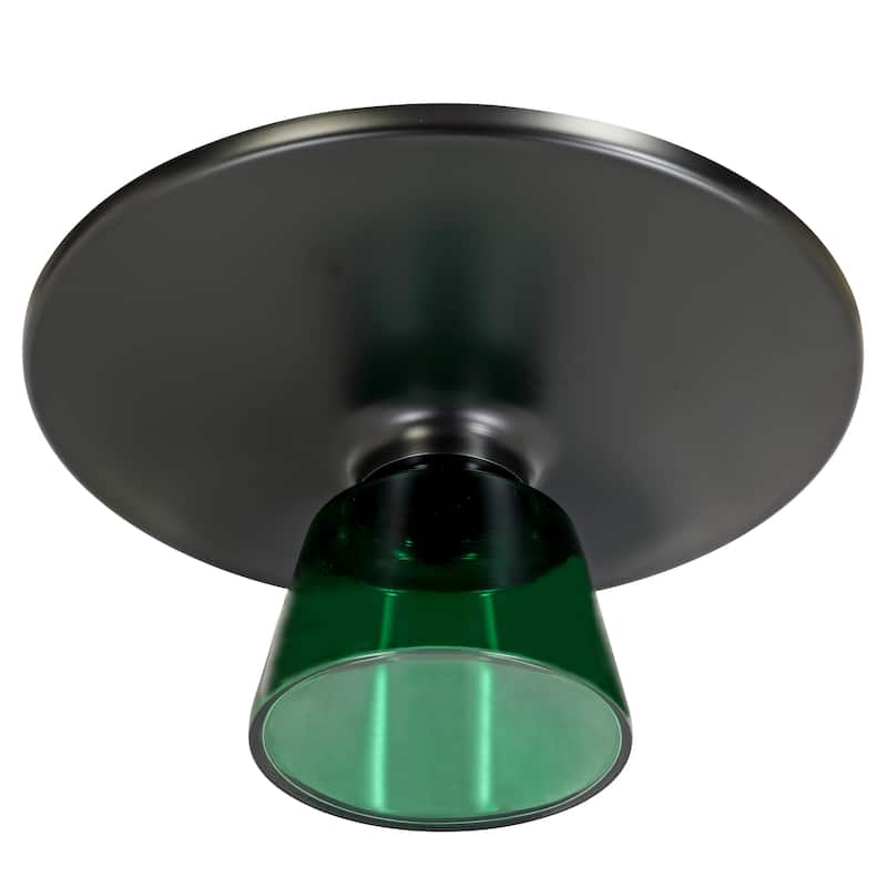 30-Inch Round Coffee Table Glass/Stone Tabletop with Black Iron Rim Frame Glass Pedestal Base