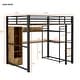 preview thumbnail 2 of 10, Full Size Metal Loft Bed with Built-in Wardrobe, Desk & Shelves, Black