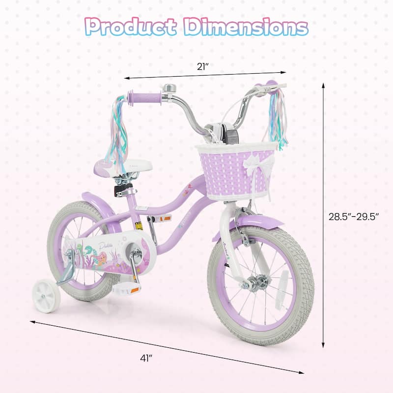 Gymax 14'' Kids Bike Toddler Bicycle w/ Training Wheels Hand & Coaster - Purple