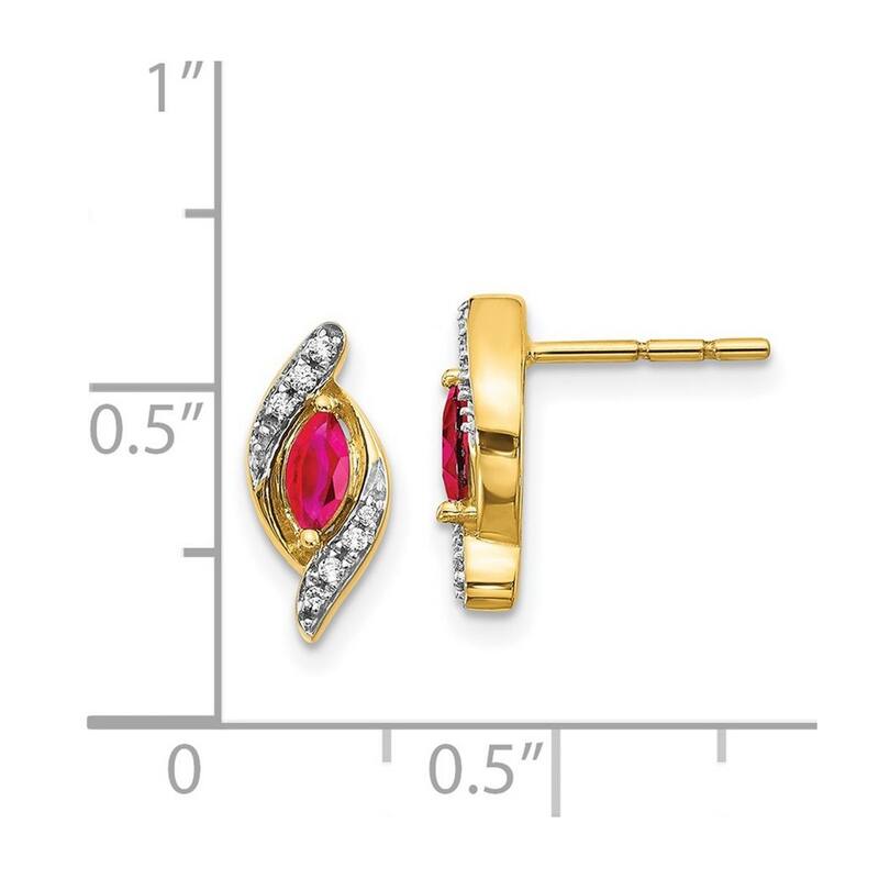 Curata 14k Diamond and Ruby Earrings - 12x5mm Wide