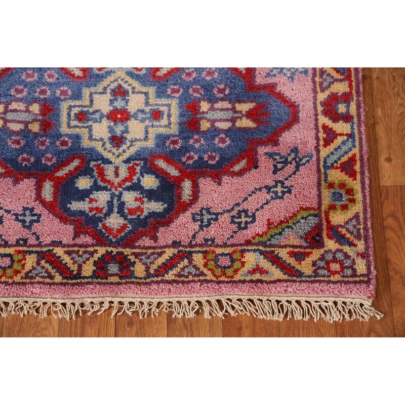 Pink Geometric Heriz Serapi Indian Runner Rug Handmade Wool Carpet - 2'8" x 9'9"