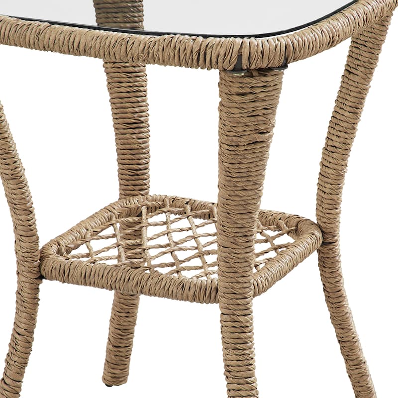 Corvus Helicon 3-Piece Outdoor Wicker Swivel Chat Set with Cushions and Glass Side Table