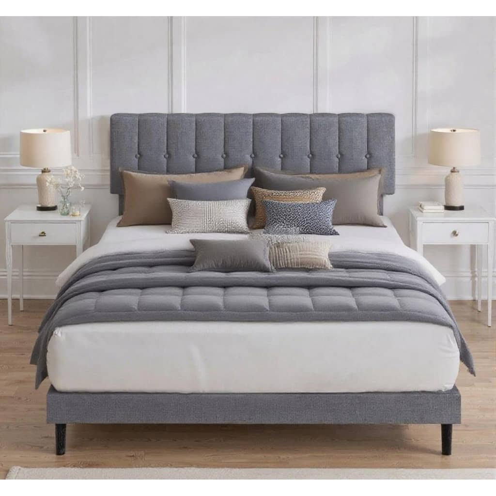 Upholstered Full Bed Frame with Headboard, Sturdy Wood Slats, 800 lbs Capacity, Noise-Free Platform, No Box Spring Required