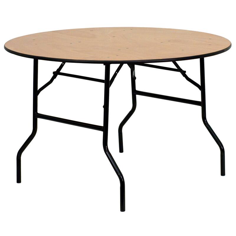 48-inch Round Wood Folding Banquet Table with Finished Top - Natural