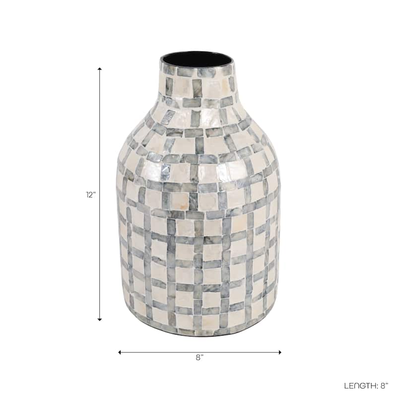 Mosaic Capiz Vase with Checkered Pattern - Tall Flower Vase