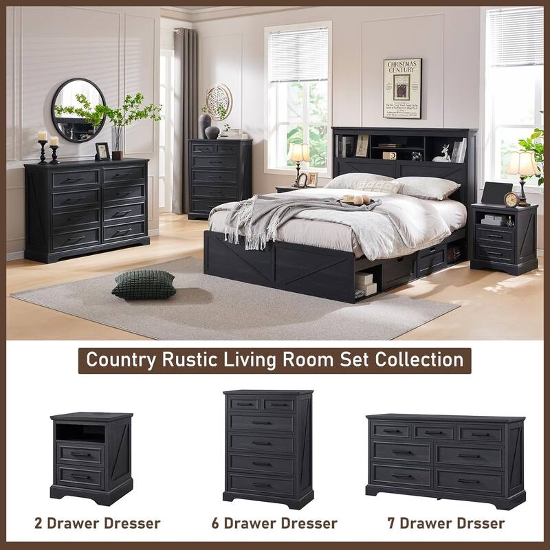 Farmhouse 6 Drawers Dresser Chests, Wood Rustic Chest of Drawers