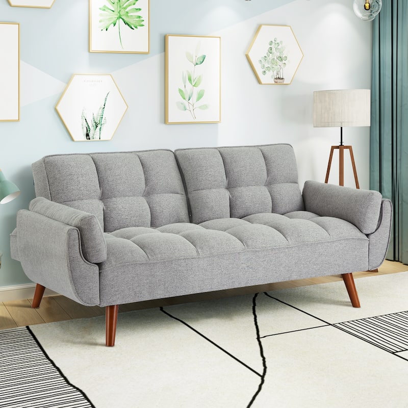 75.39" Futon Sofa Bed, Convertible Folding Futon Couch Recliner Lounge For Living Room With 2 Pillow/Armrest - Grey