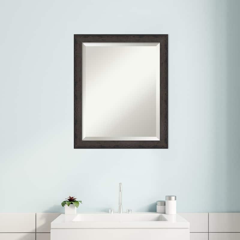 Dappled Narrow Beveled Wood Framed Bathroom Vanity Wall Mirror