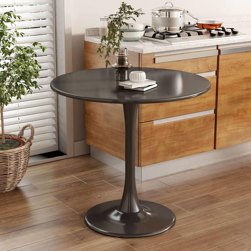 HOMYLIN 24" Black Round Dining Table with Metal Pedestal Base