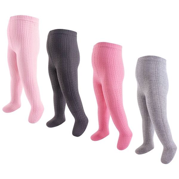 slide 1 of 1, Hudson Baby Infant Girl Cotton Rich Tights, Coral Charcoal Cableknit Coral Charcoal Cableknit - 0-9 Months