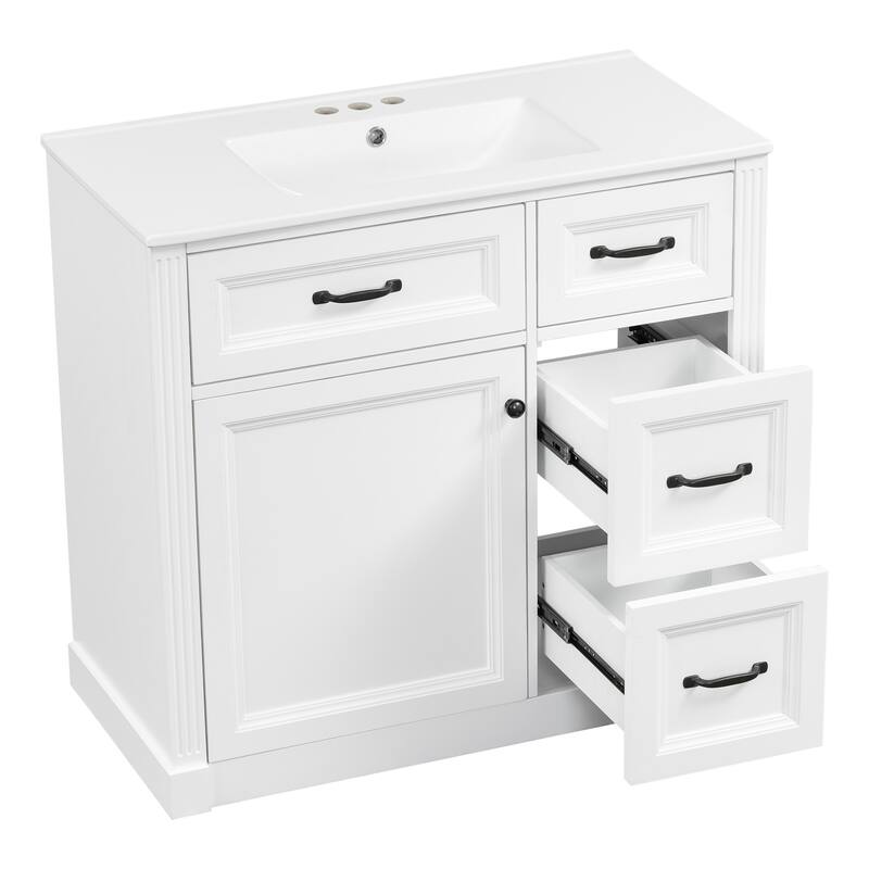 36 Inch Bathroom Vanity with Sink, Floor Mount Bathroom Storage Cabinet with Ceramic Basin
