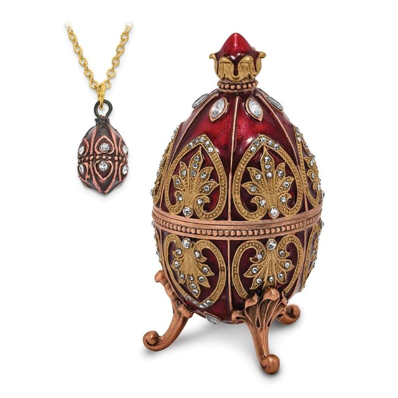 Curata Pewter Crystals Gold-Tone Enameled Fantasy Red (Plays My Heart Will Go On) Musical Egg on 18 Inch Necklace