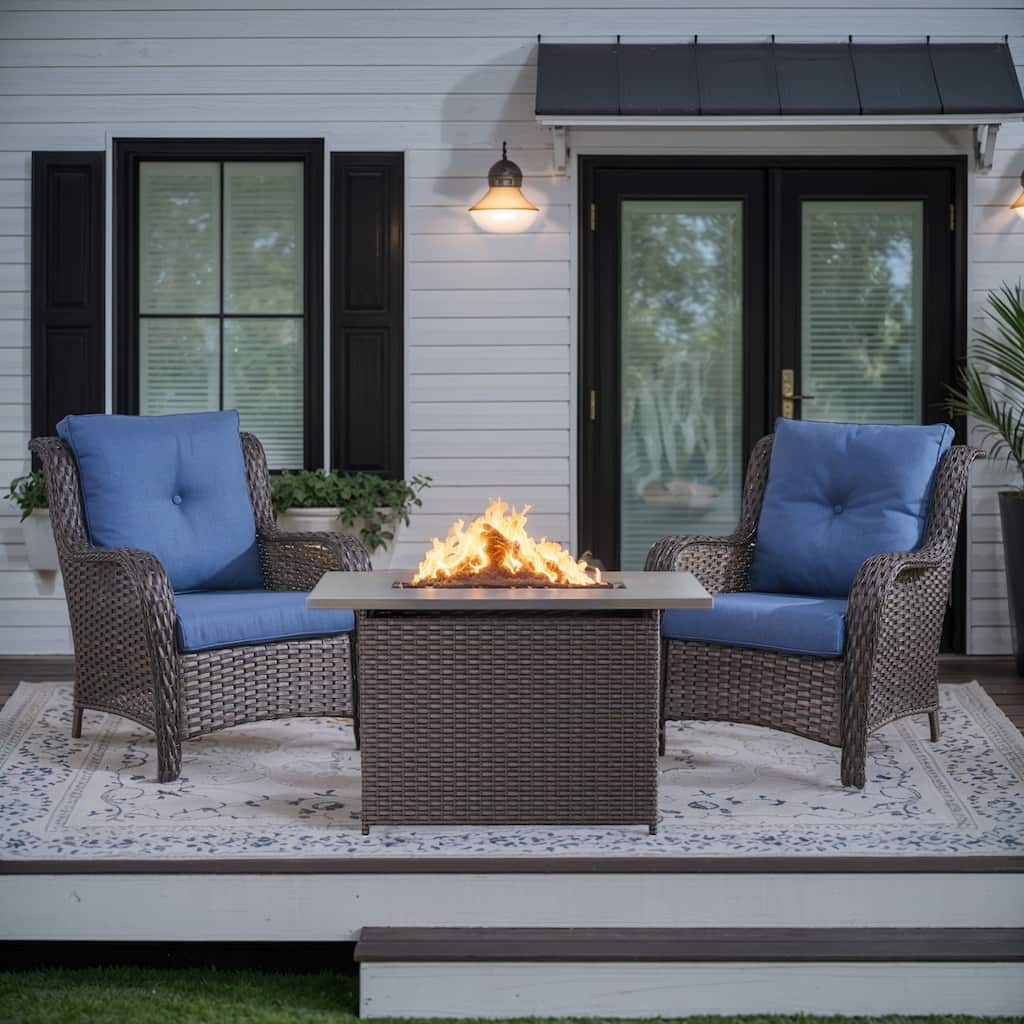 Fire Pit Table with Outdoor Patio Chairs Brown-Blue - Brown