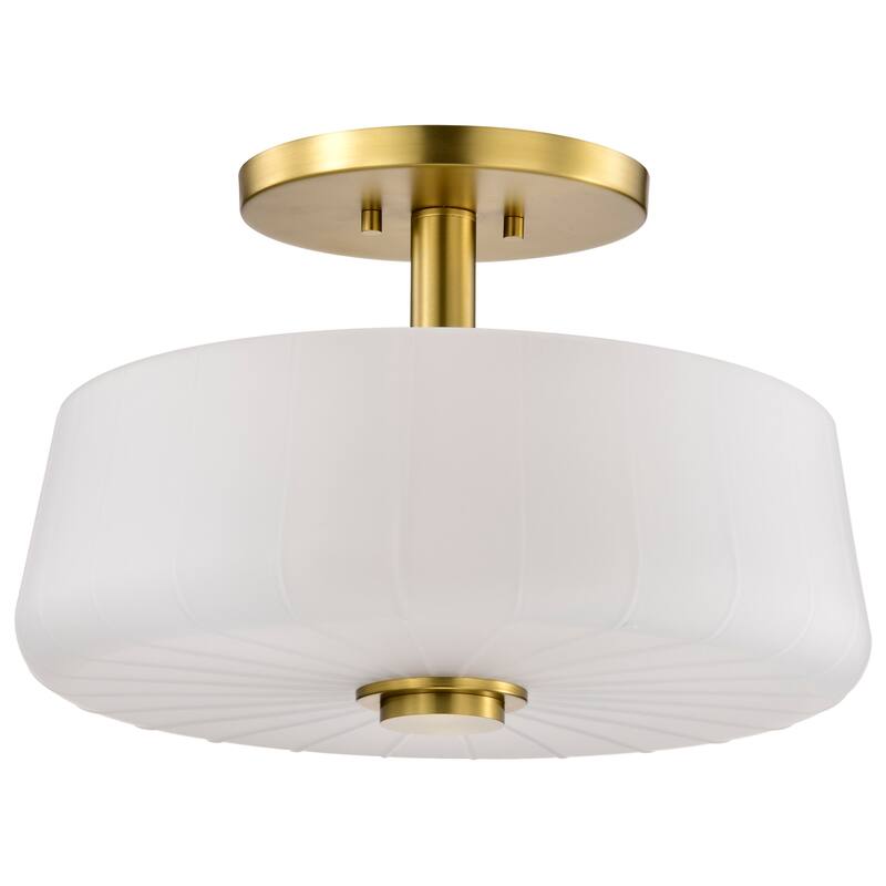 Lune 3 Light Semi-Flush Vintage Brass Finish Etched White Glass - Vintage Brass