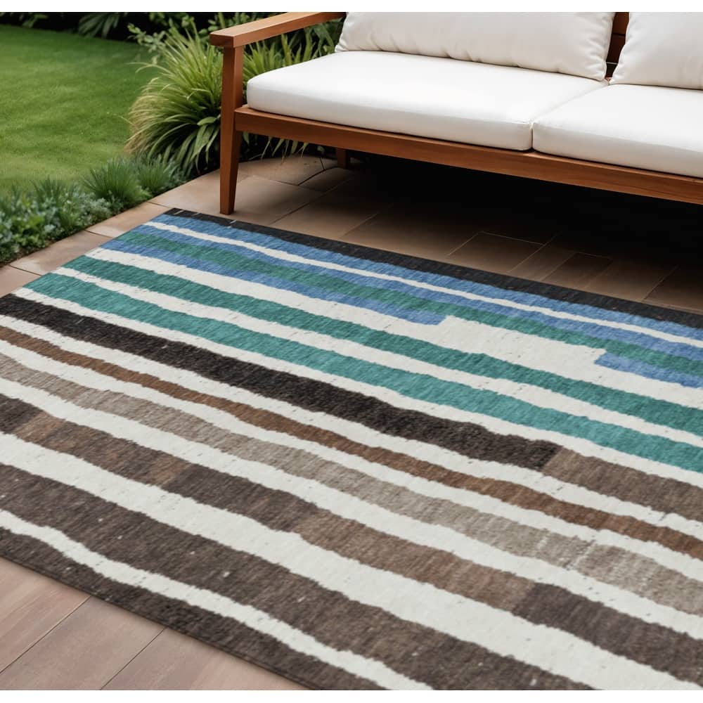 HomeRoots Striped Transitional Rectangle Outdoor Rug