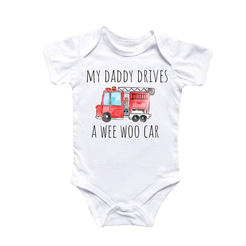 Fire Fighter Truck - Baby Boy Girl Clothes Infant Bodysuit Funny Cute Newborn - White - 3-6M