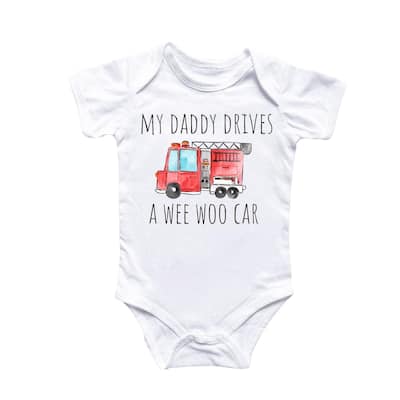 Fire Fighter Truck - Baby Boy Girl Clothes Infant Bodysuit Funny Cute Newborn