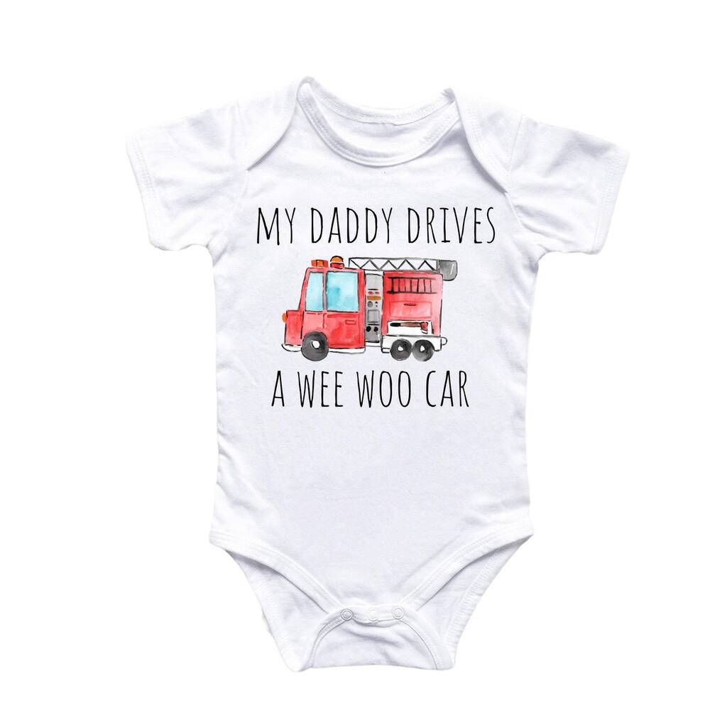 Fire Fighter Truck - Baby Boy Girl Clothes Infant Bodysuit Funny Cute Newborn