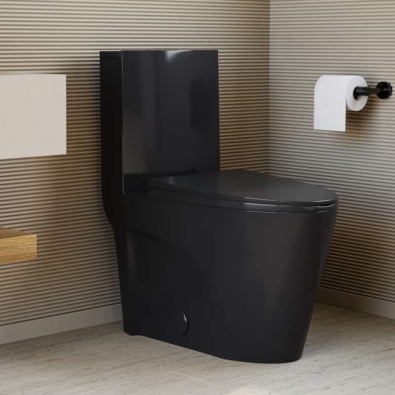 St. Tropez One Piece Elongated Toilet Vortex Flush In Glossy Black 1.1/1.6 Gpf - 26.5" x 16.0" x 31.0"