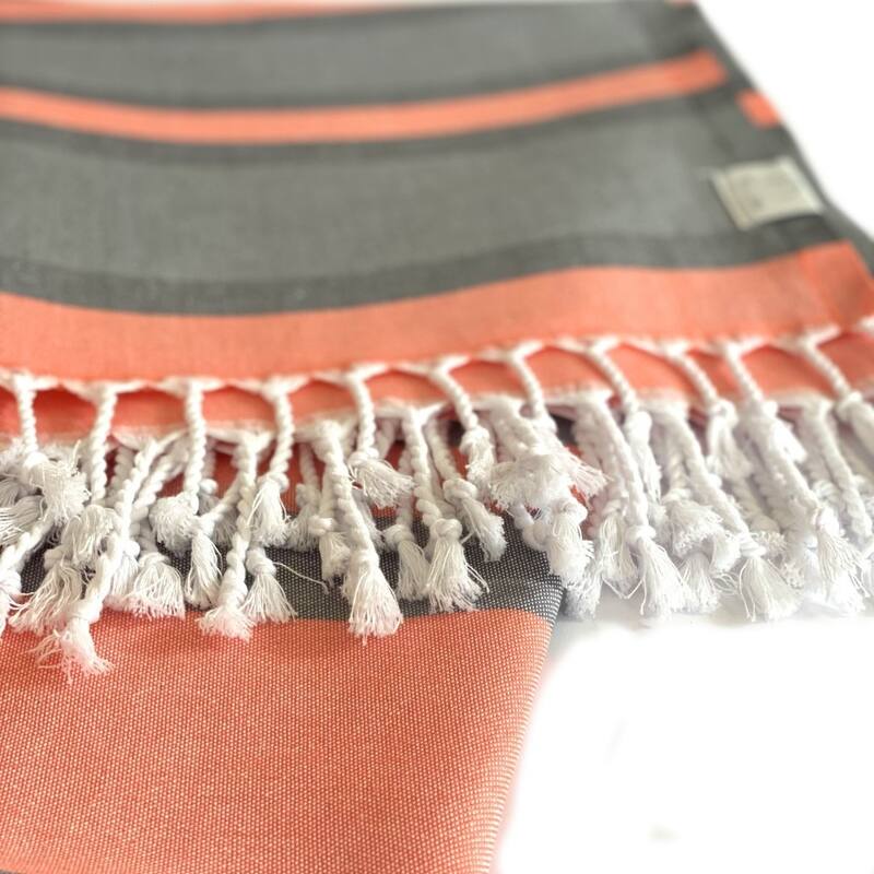 HomeRoots Denim and Yellow Striped Design Turkish Beach Blanket