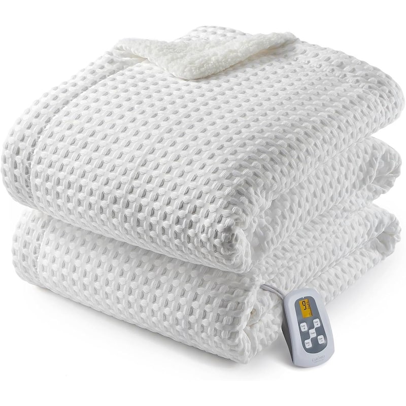 Heated Electric Blanket with LCD Dual Controller, White - 62"x84"