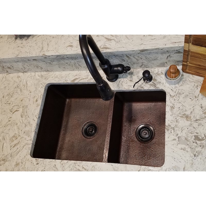 33-in Hammered Copper 60/40 Double Basin Kitchen Sink (K60DB33229)