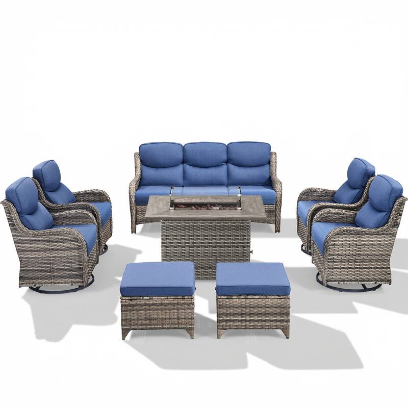 Pocassy Outdoor Fire Pit Sofa Swivel Chairs Ottoman Furniture Set