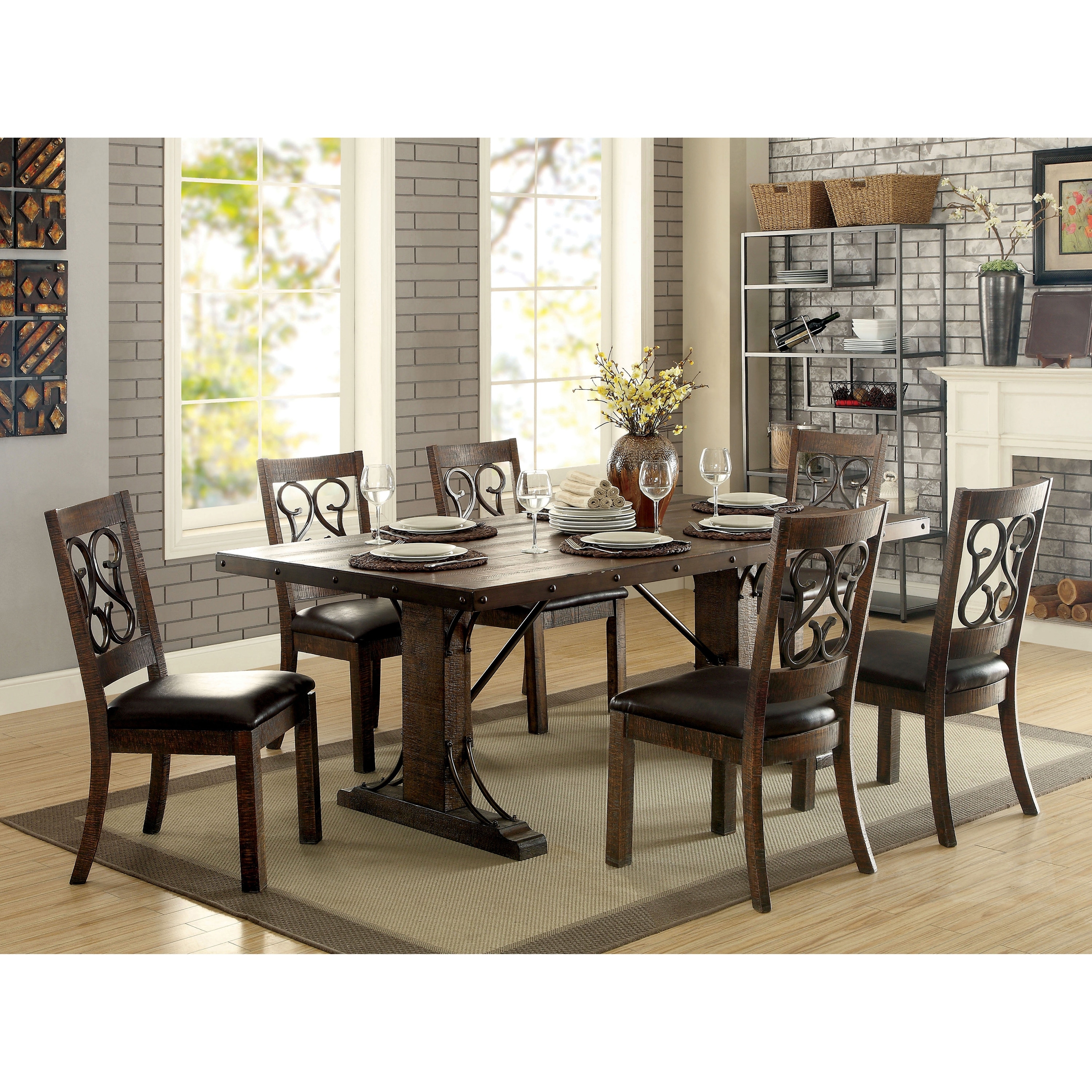 Shop Furniture Of America Ted Rustic Espresso 7 Piece Dining Table