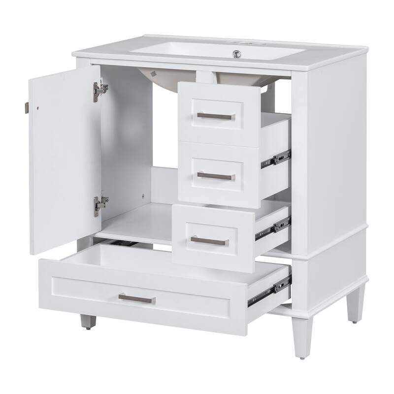 67.57" Bathroom Storage Cabinet & 30" Vanity Combo - Freestanding Set with Glass Doors, Drawer & Soft-Close Shelves