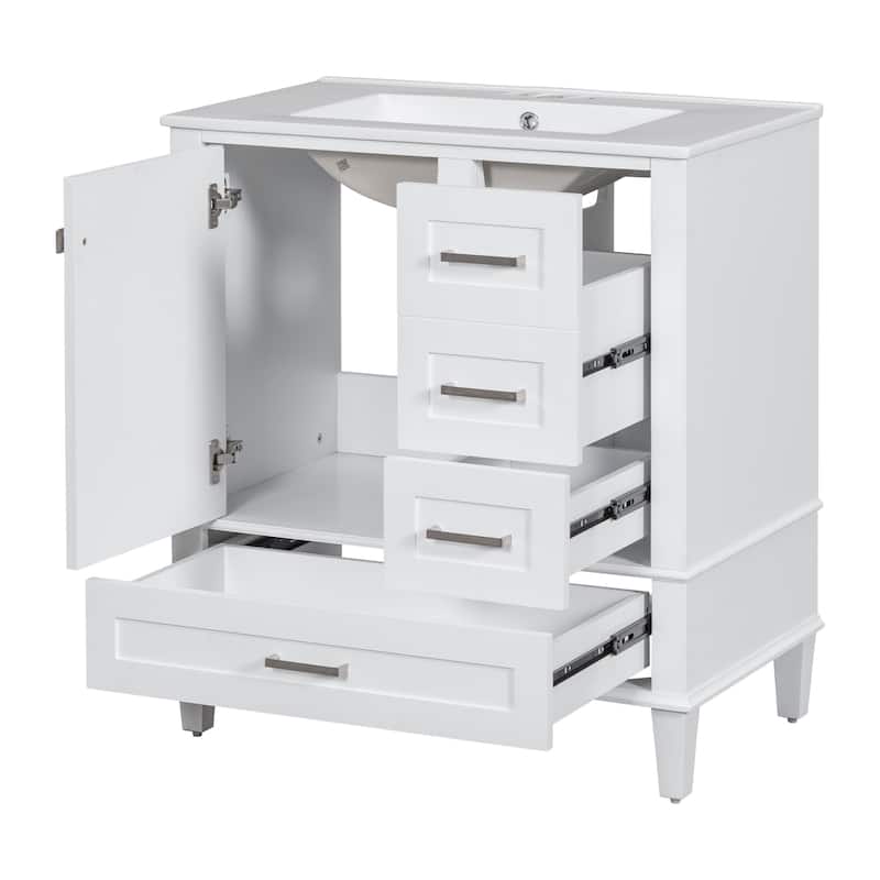 Roomfitters 30" Modern Bathroom Vanity with Sink, Solid Wood Frame, Storage Cabinet with Soft-Close Door and 3 Drawers