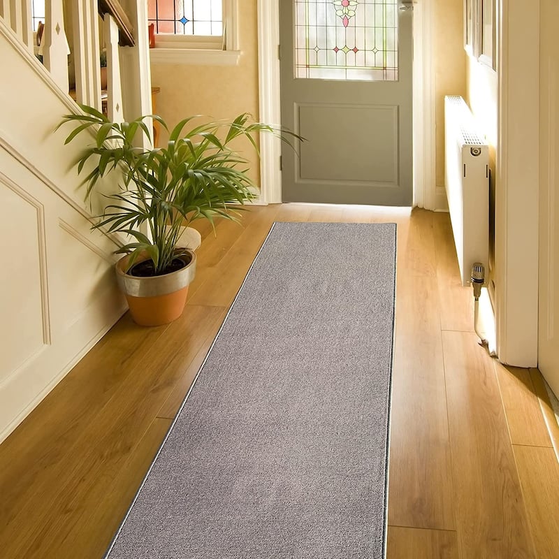Custom Size Solid Design 31 Inch Wide Non-Slip Stair Runner Rug - 39 Feet - Gray