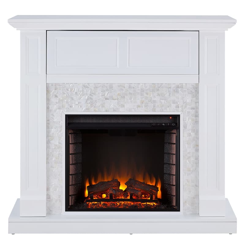 SEI Furniture Rehni Tiled Media Electric Fireplace Console