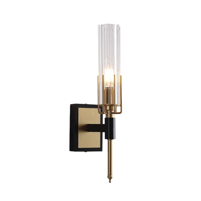 Black and Gold Wall Sconce with Clear Glass Shade E12 Base