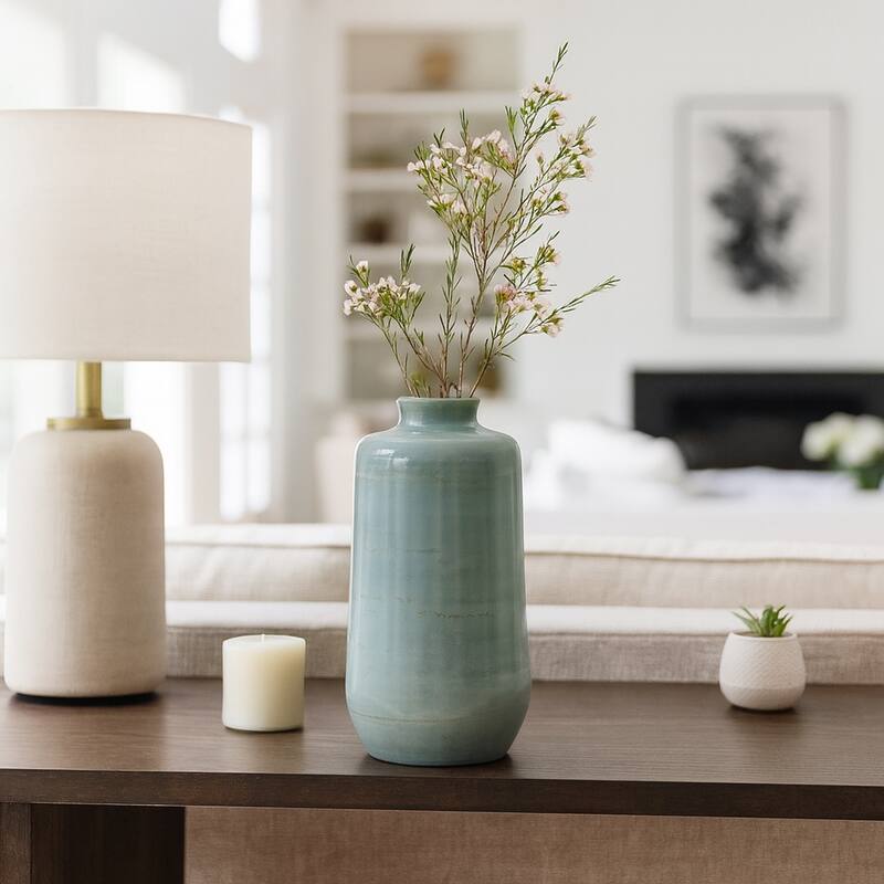 Decorative Vase - Green Ceramic Minimalist - 12.0"