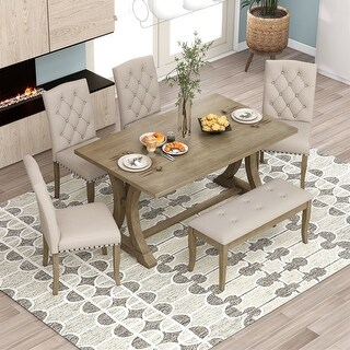 6-Piece Farmhouse Dining Table Set for Dining Room - Bed Bath & Beyond - 37857879