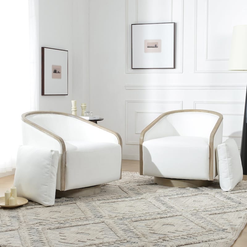 KINWELL 30" Wide Fabric Upholstered Swivel Barrel Chair, Accent Armchair for Living Room, Bedroom