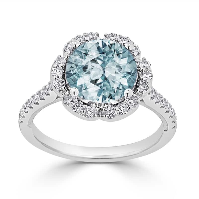 Auriya Vintage 1 7/8ct Fancy Aquamarine and Halo Diamond Engagement Ring 3/8ct Fancy 14k Gold