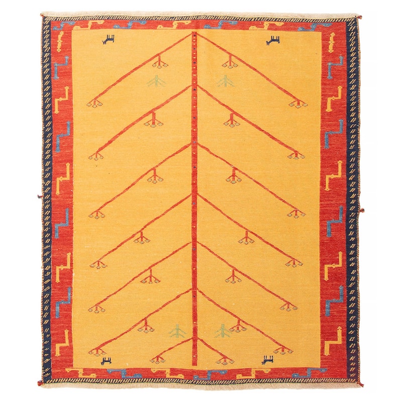 ECARPETGALLERY Flat-Weave Kashkuli Light Orange Wool Tapestry Kilim - 5'0 x 5'11 - Light Orange - 5'0 x 5'11
