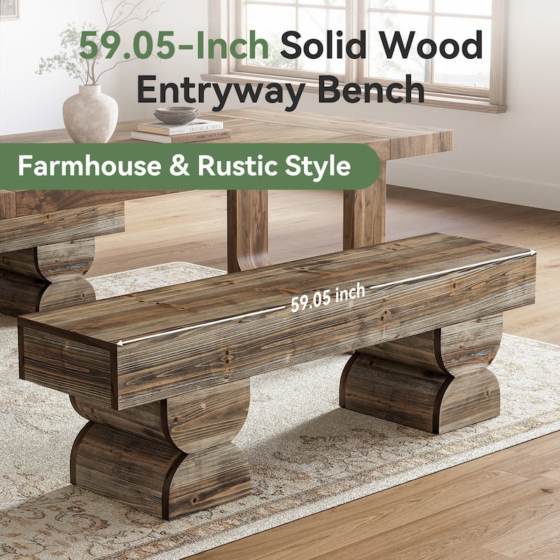 Solid Wood Dining Bench, 59-Inch Dining Bench, Farmhouse Kitchen Stool
