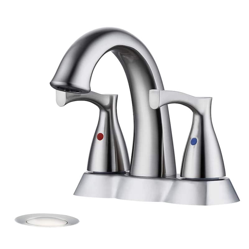 2 Handle 4 Inch Centerset Bathroom Sink Faucet with Pop-Up Drain, Brushed Nickel - Brushed Nickel