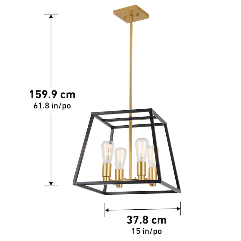 Artika Carter Square Chandelier 15 inch (without bulbs), Black and Gold