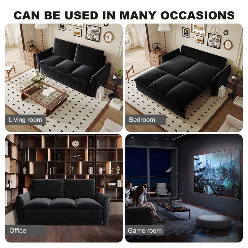 Velvet Loveseat Daybed, Pull Out Sofa Bed with Blanket Set, 3-Seat Convertible Sleeper Sofa with 2-in-1 Pillow
