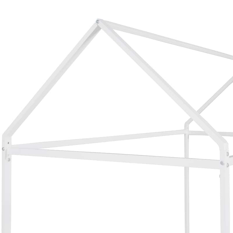 Metal House Bed Frame Twin Size, Heavy Duty Metal Kids Floor Bed Frame with Slat Support, Adjustable Height