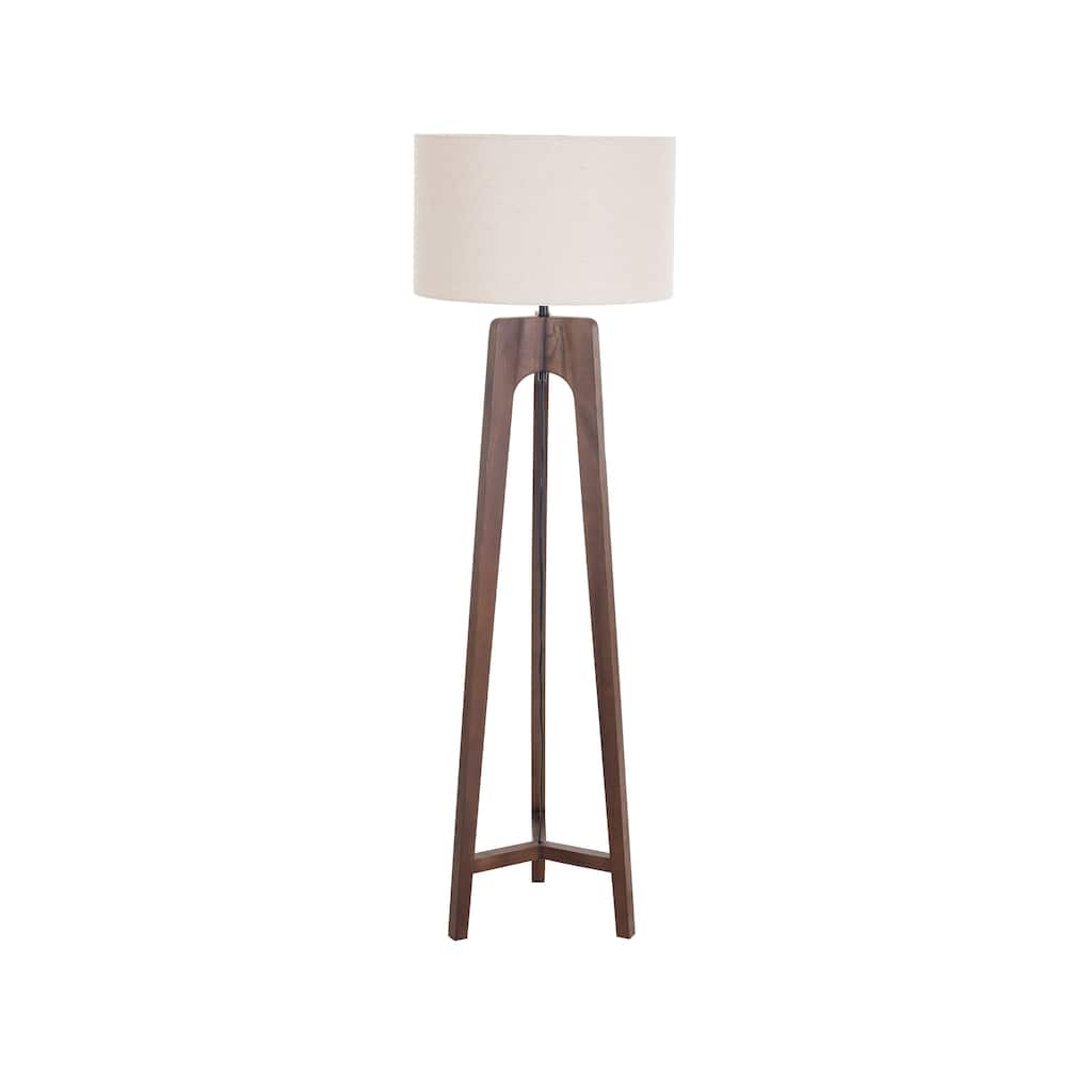 Rubberwood Tripod Floor Lamp with Linen Shade - 19.7"L x 19.7"W x 63.0"H