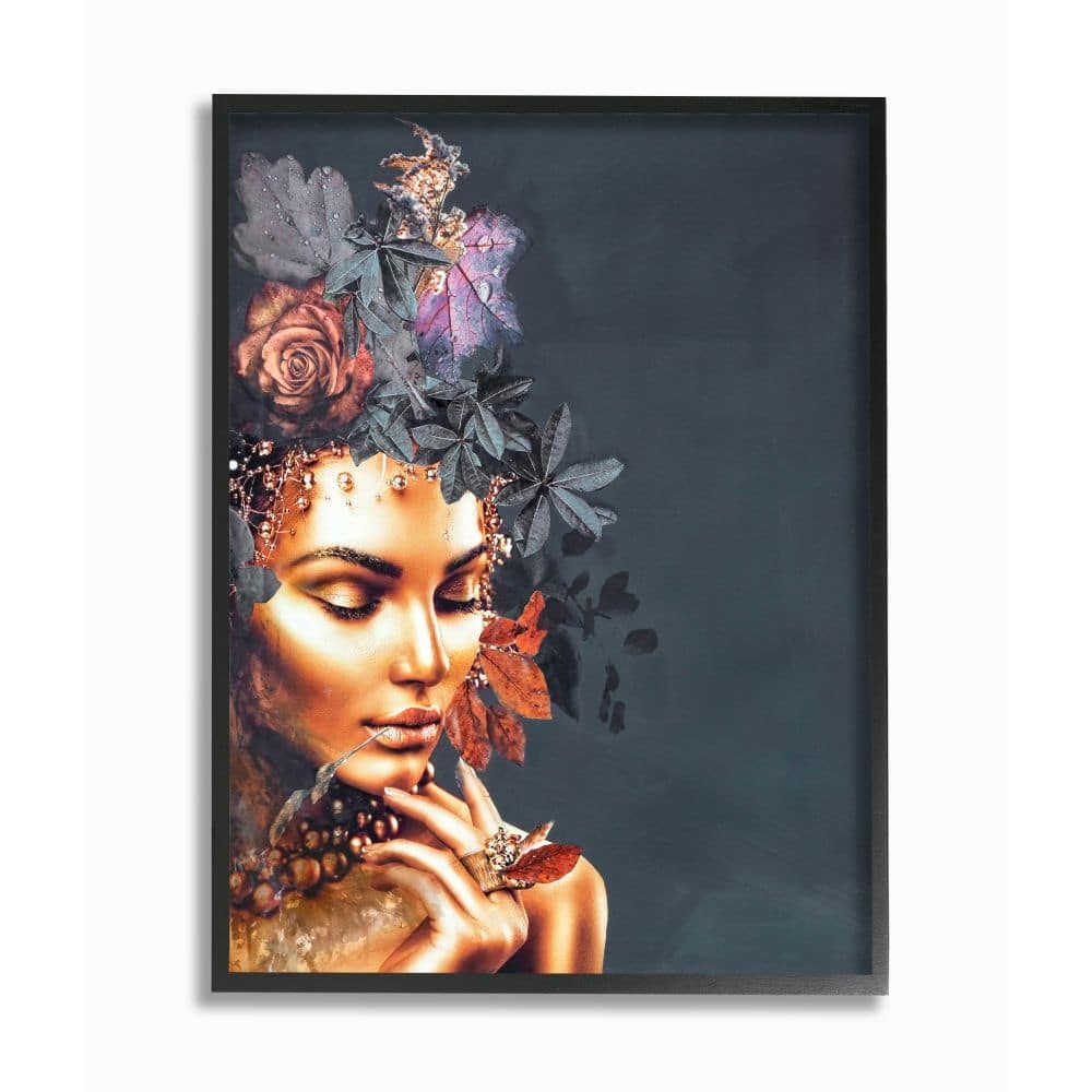 Stupell Elegant Glam Female Portrait Floral Hair Leaves Framed Wall Art