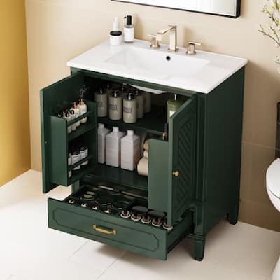 30" Bathroom Vanity with Sink Vintage Style, Multi-functional Storage Space, Door Shelf, Soft-closing Door