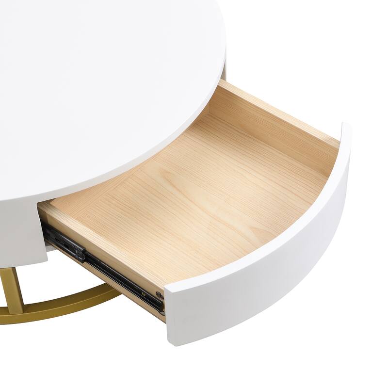 Wooden Lift-Top Nesting Coffee Table Set, Modern Round Center Table with 2 Storage Drawers & Metal Base for Living Room