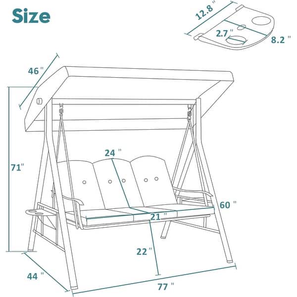 MCombo 8007 Hollywood Swing 3 Seater Garden Swing Garden Lounger (Grey