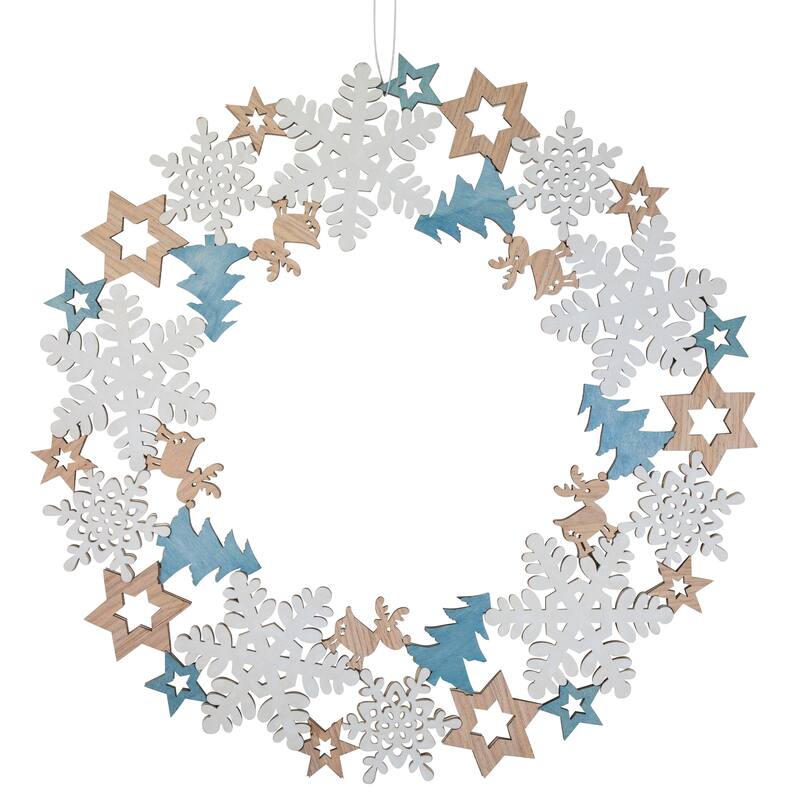 Snowflake Cut-Out Wooden Christmas Wreath - 15.75" - Unlit